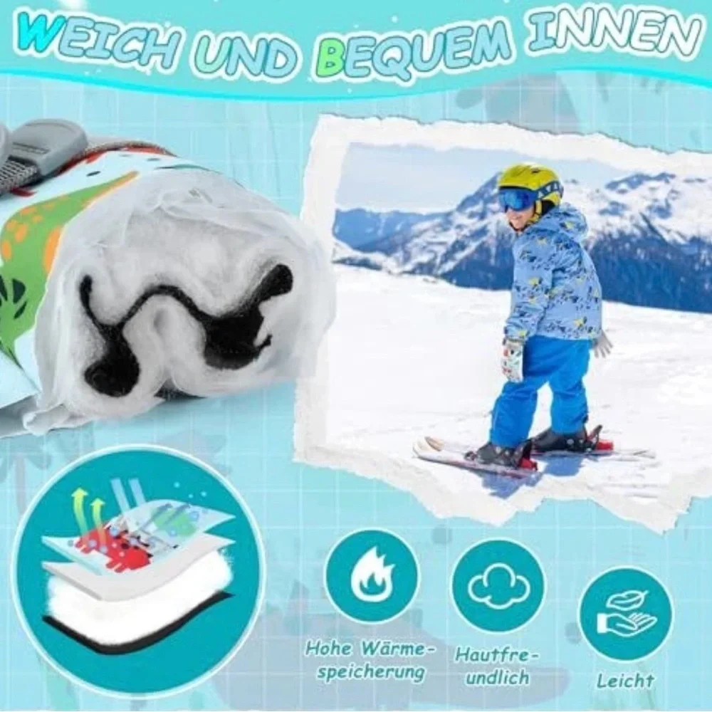 Kids Dino-Print Winter Mittens - Teal Green
